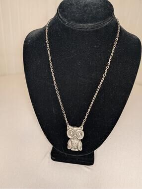 pewter owl necklace chain pendant